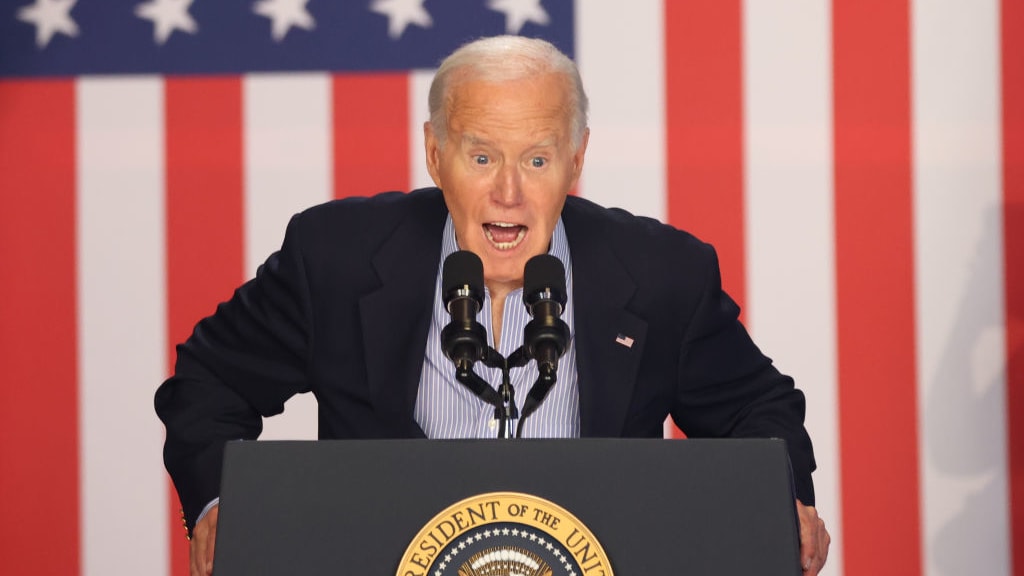 President Joe Biden speaks at a rally in Madison, Wisconsin.