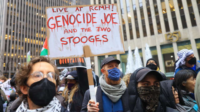 Gaza protesters assemble outside a fundraiser for President Joe Biden’s re-election campaign in New York City.