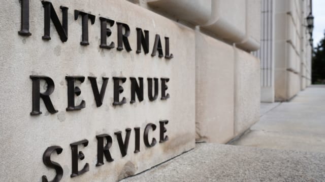 The front entrance to the Internal Revenue Service headquarters.