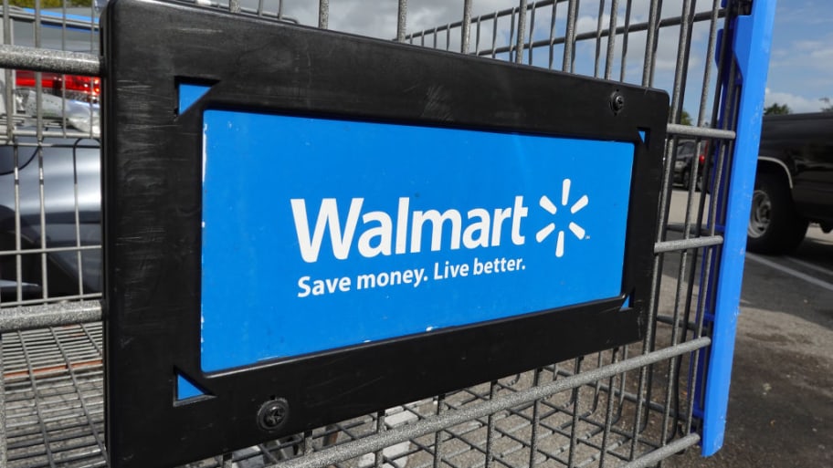 A cart sits outside a Walmart store on Jan. 24, 2023, in Miami, Florida.