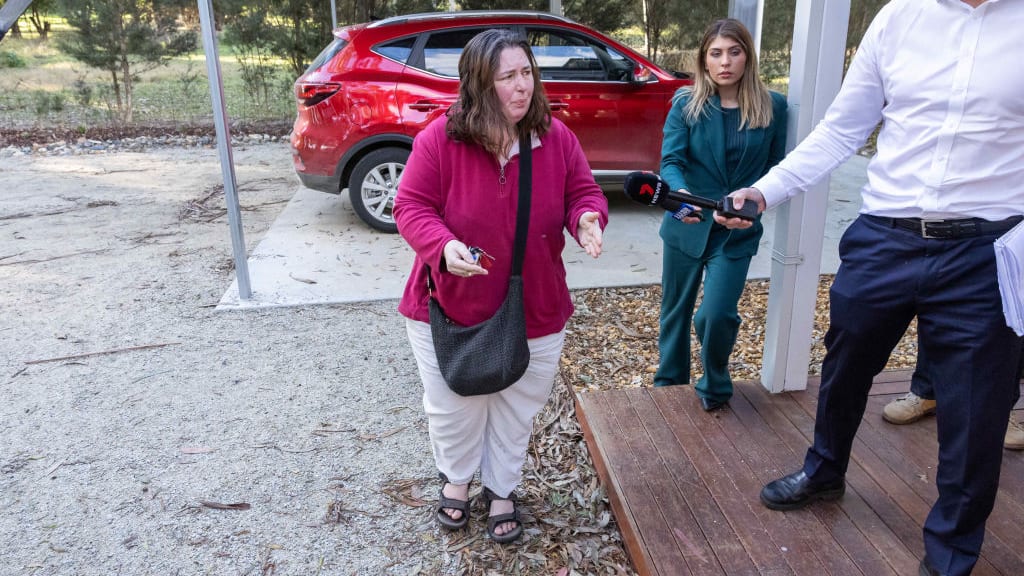 Erin Patterson arrives at her home in Leongatha, Victoria. Three people died after eating suspected Death Cap mushrooms used in a meal she had cooked.