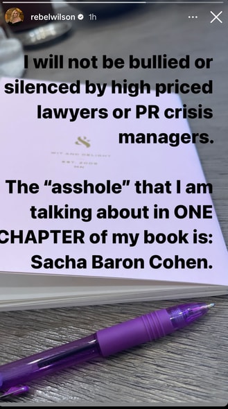 Rebel Wilson names Sacha Baron Cohen on Instagram