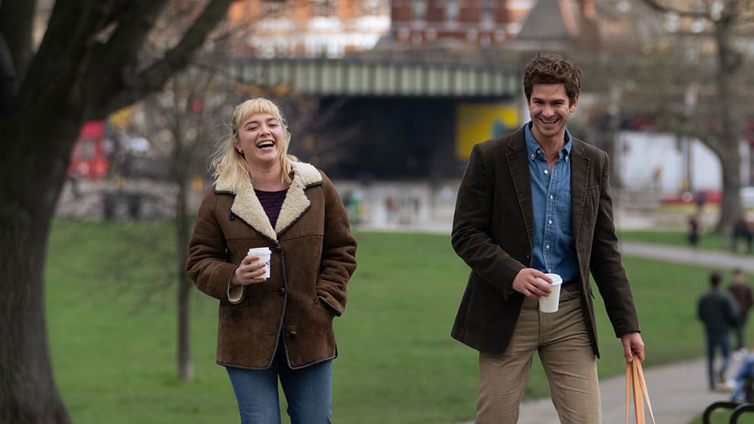 A still from We Live in Time featuring Andrew Garfield and Florence Pugh.