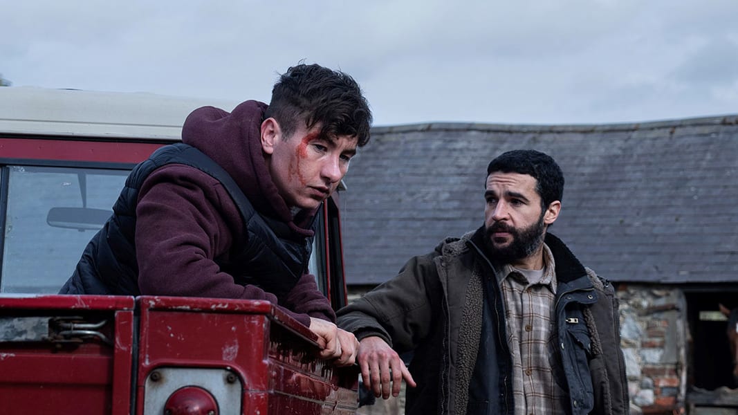 A photo still of Barry Keoghan and Christopher Abbott