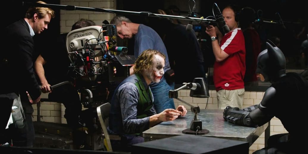 Christopher Nolan films ‘The Dark Knight’ with Heath Ledger and Christian Bale.