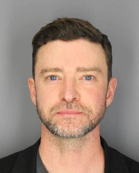 Justin Timberlake stares forward in his mugshot.