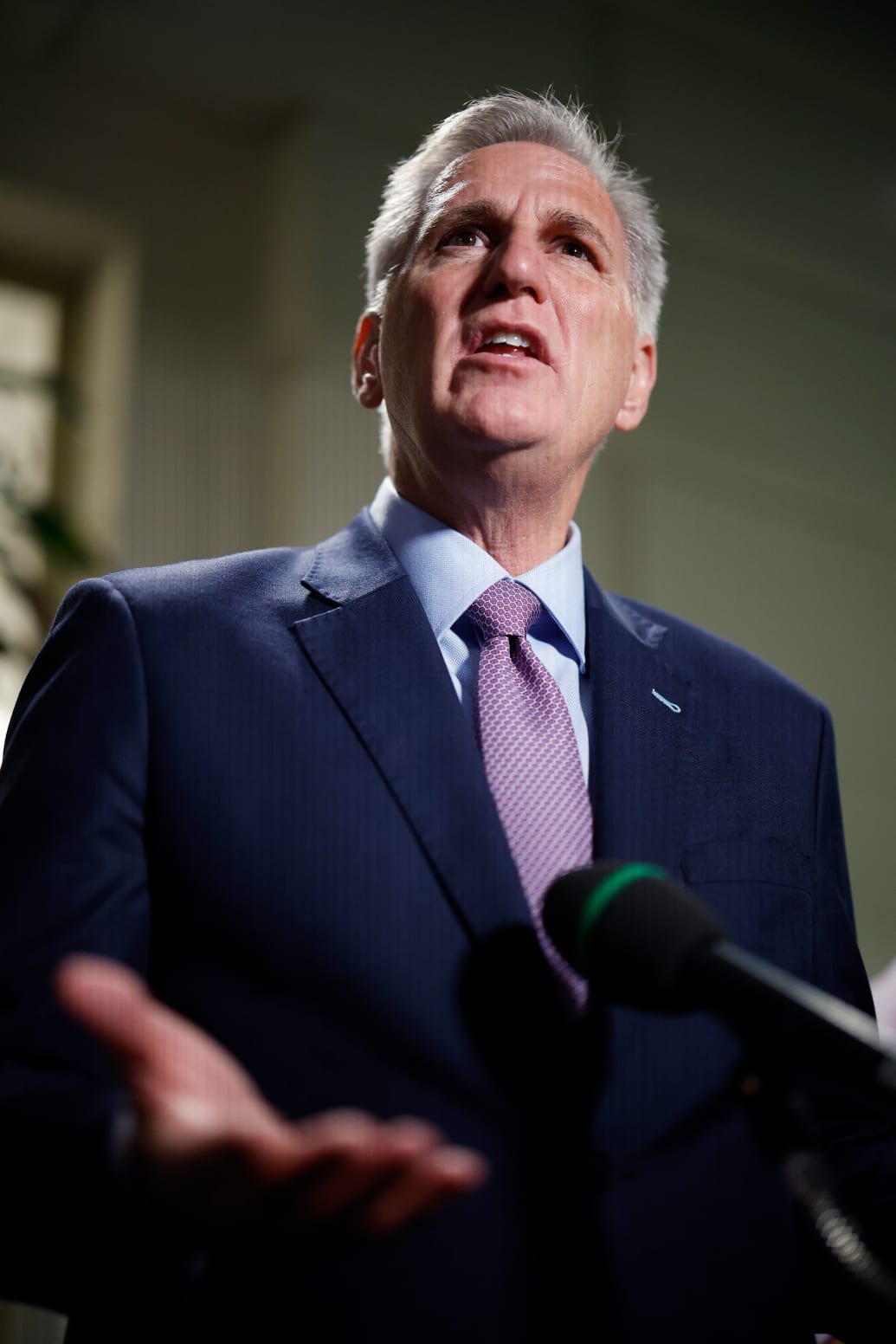 Kevin McCarthy speaks to reporters in the Capitol building. 