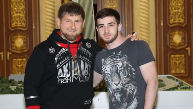 Zelimkhan Bakaev, a popular Chechen singer, poses with Chechen leader Ramzan Kadyrov.