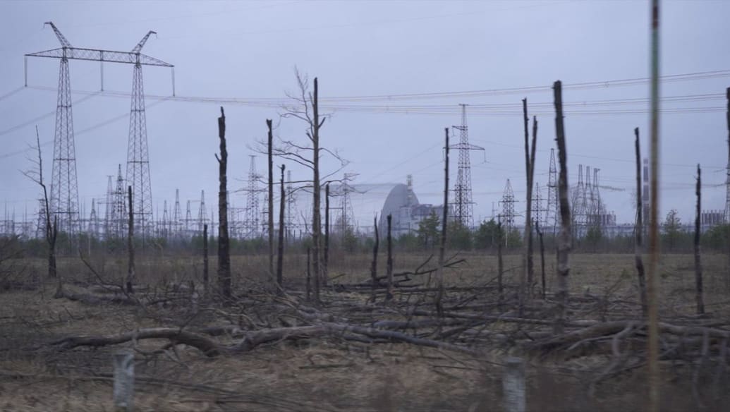 A still image from the documentary "Chernobyl 22" about the Russian Army's invasion of Chernobyl.
