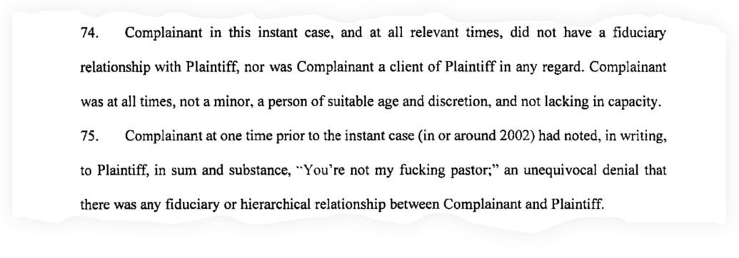 A snippet from the lawsuit filed by Anthony Stephens against the Evangelical Lutheran Church in America.
