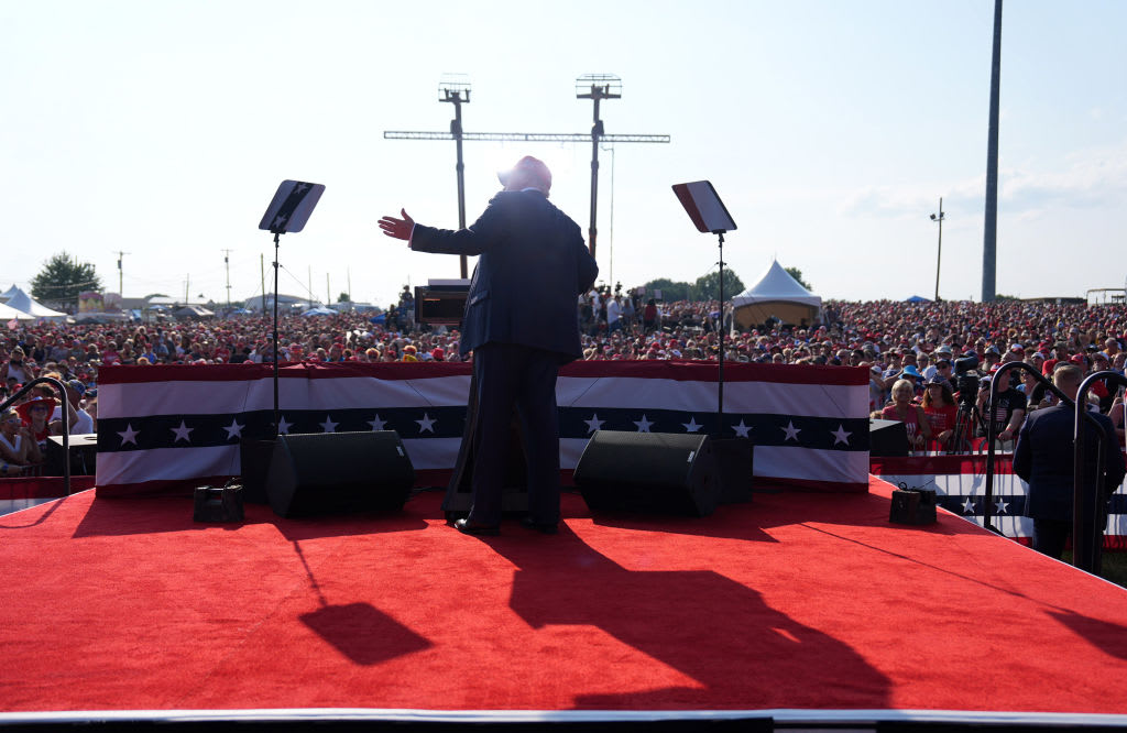 Republican presidential candidate former President Donald Trump speaks during a campaign rally in Butler, Pennsylvania.