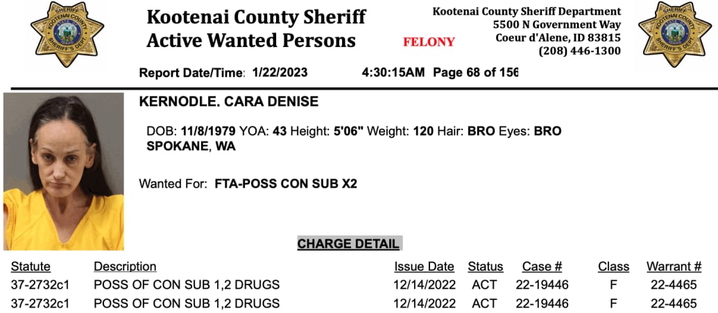Xana Kernodle’s mom Cara Kernodle was listed as wanted by the Kootenai County Sheriff’s Office this week