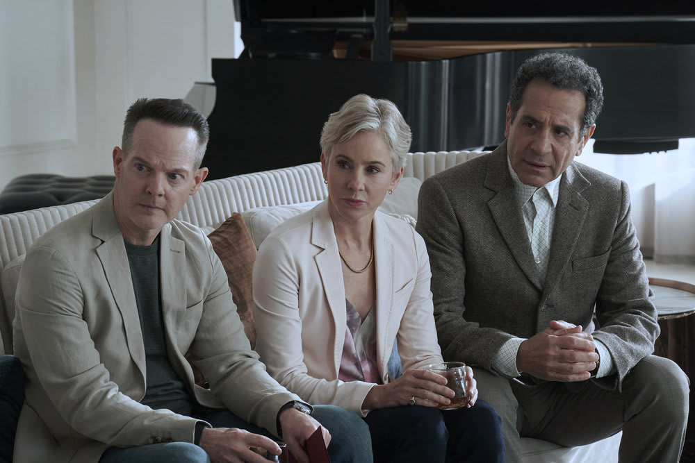 Photo still of Jason Gray-Stanford as Randy Disher, Traylor Howard as Natalie Teeger, Tony Shalhoub as Adrian Monk in 'Monk.'