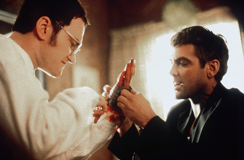 Quentin Tarantino and George Clooney acting together in a scene