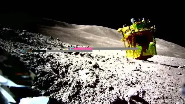 The SLIM lander atilt on the surface of the moon.