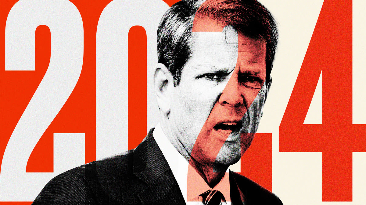 An illustration that includes images of Brian Kemp and 2024 iconography.