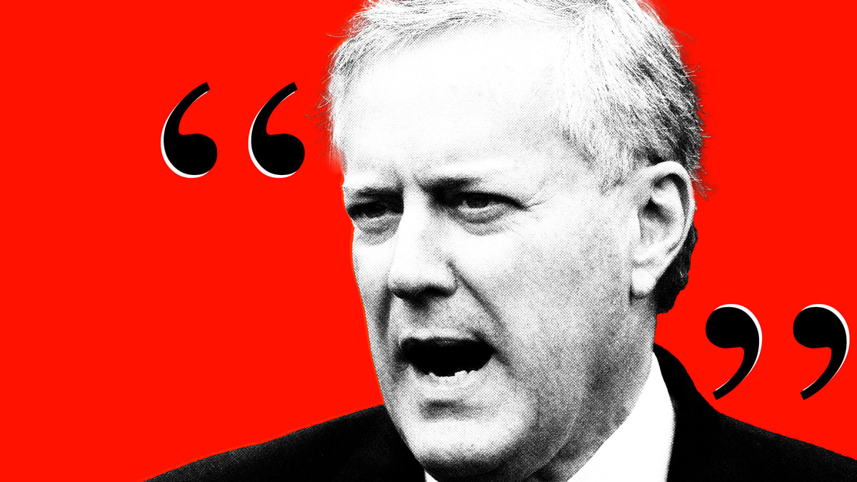Photo illustration of Mark Meadows with quotation marks around him.