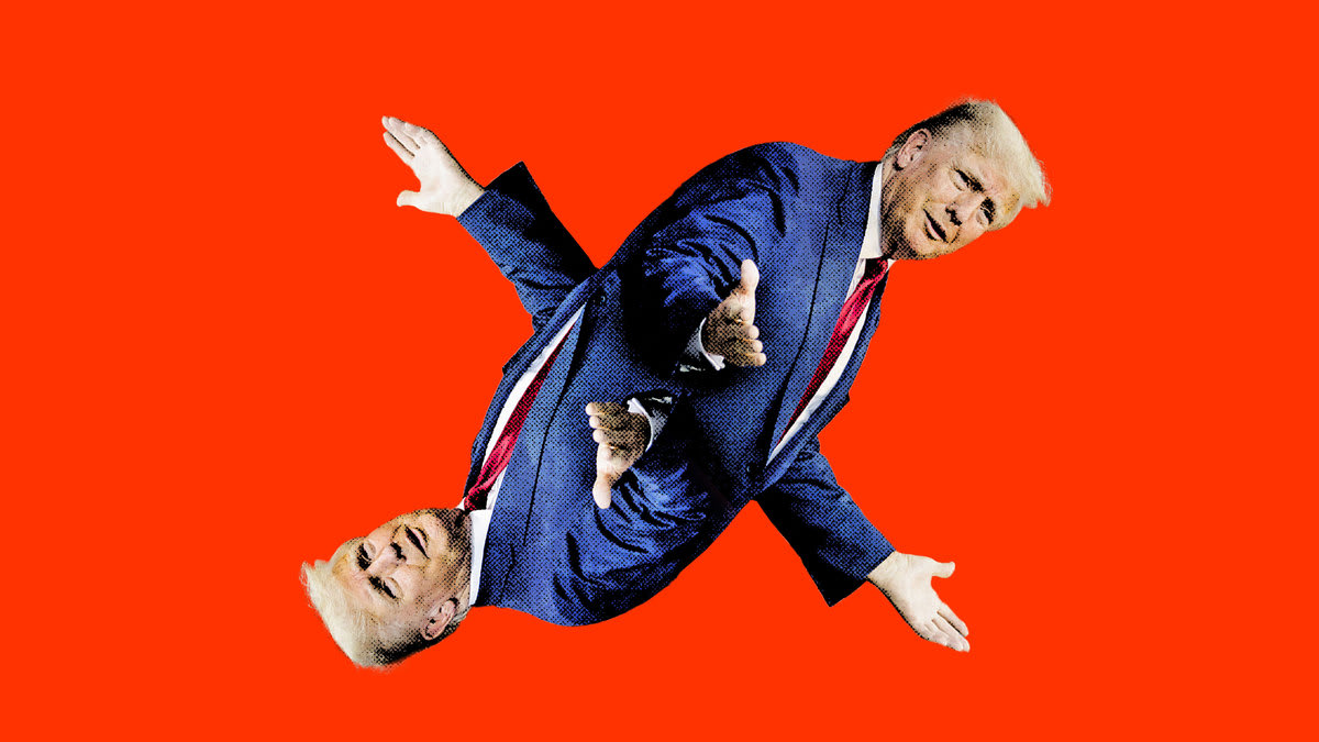 A photo illustration of Donald Trump with his arms extended