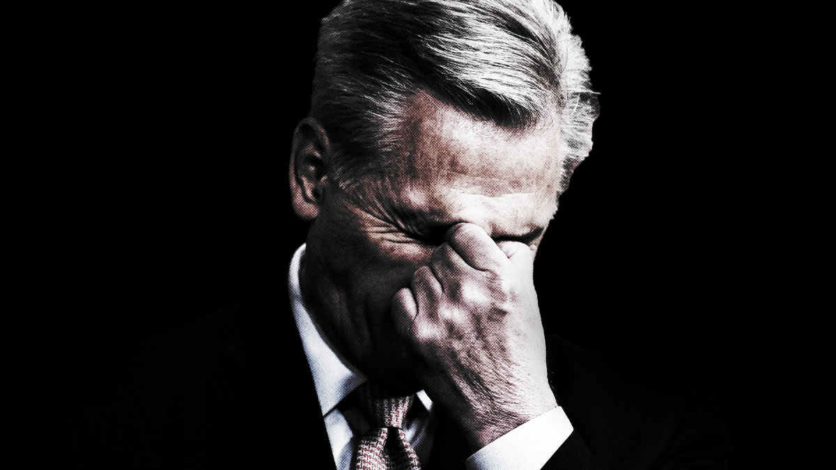 Photo illustration of Kevin McCarthy pinching the bridge of his nose.