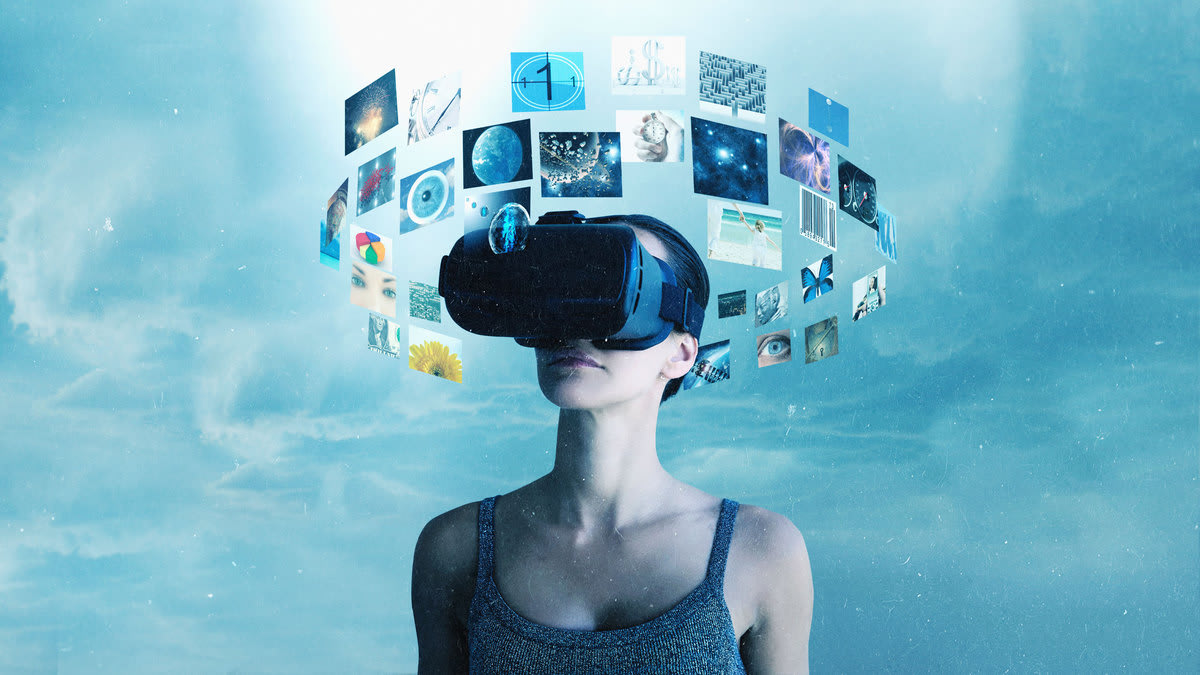 An illustration that includes a Person wearing a VR headset