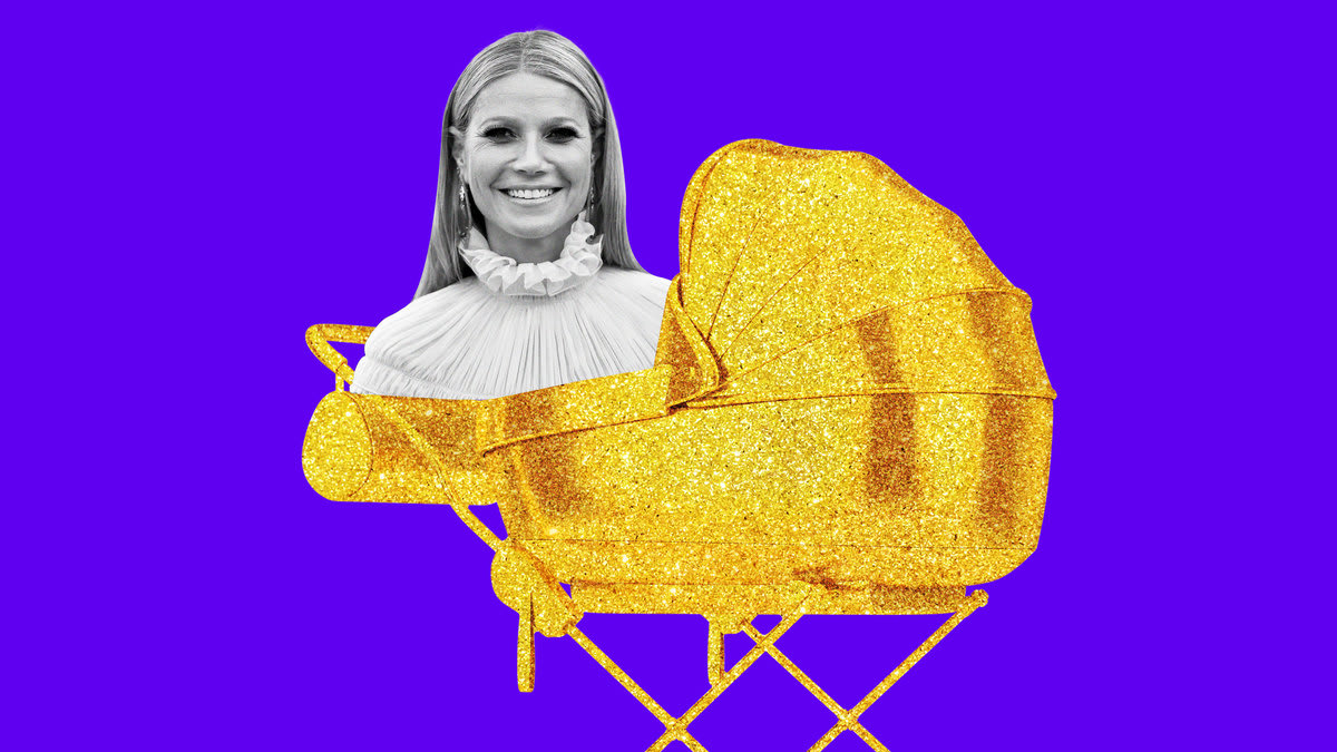 An illustration including a photo of Gwyneth Paltrow and a Golden Stroller