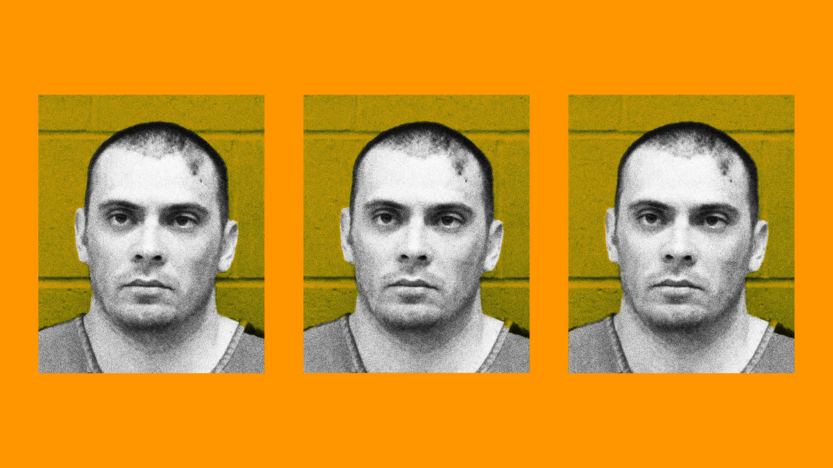 A photo illustration of murder suspect Shane Matthew James’ mugshot.