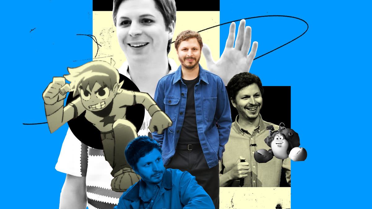 A photo illustration of Michael Cera with him in his different projects
