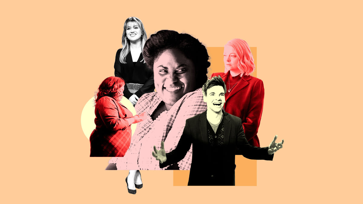 illustration includes Kelly Clarkson, Danielle Brooks in The Color Purple, The Other Two, Sarah Snook in Succession, and Da’Vine Joy Randolph in The Holdovers