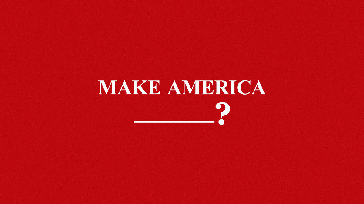 An illustration including a photo of part of the MAGA slogan.