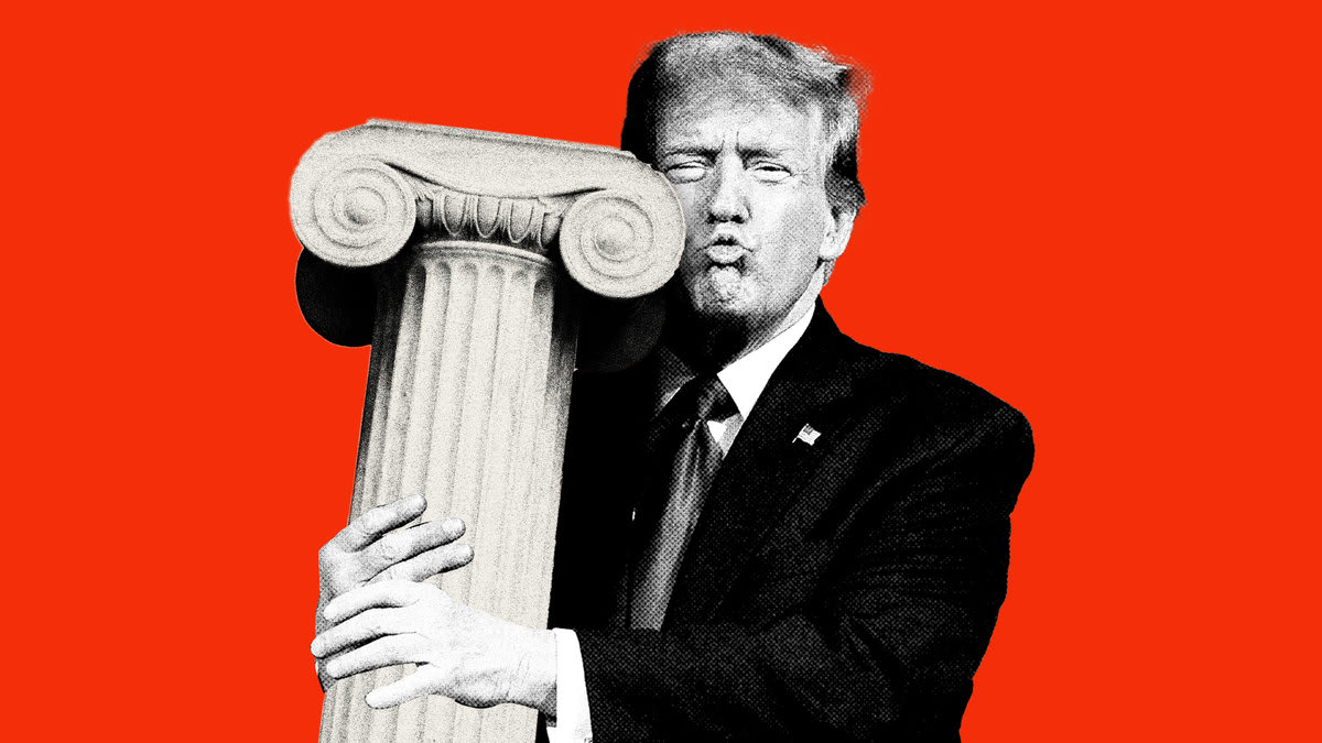 Trump hugging a SCOTUS column