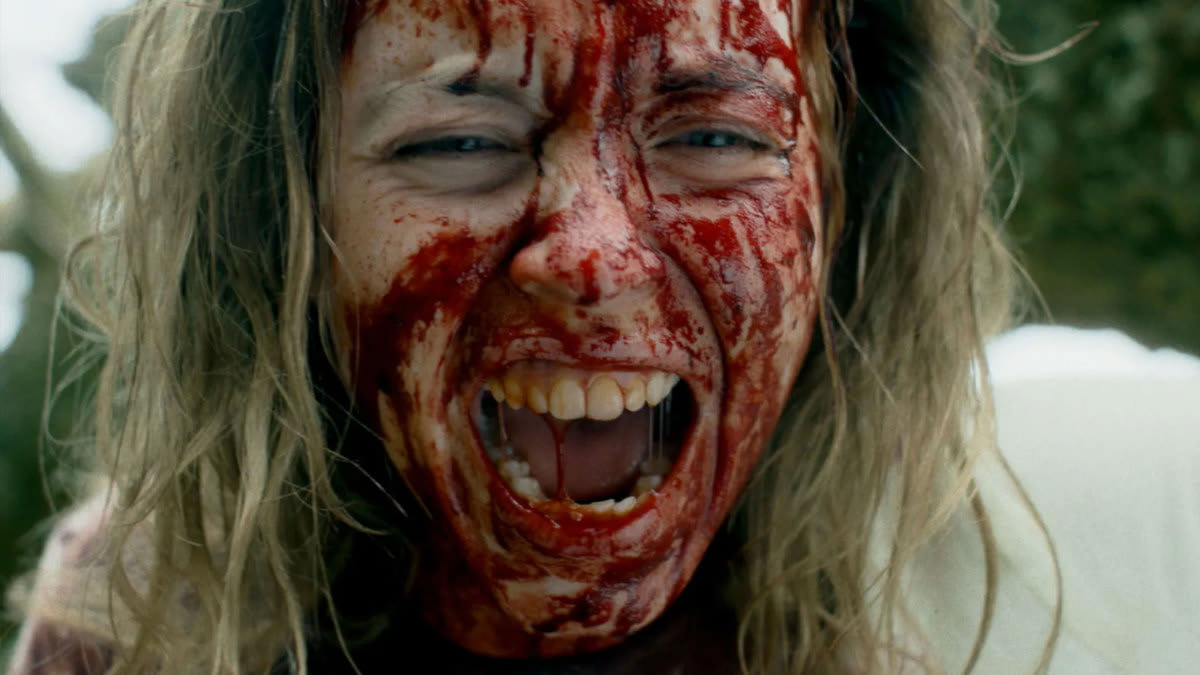 Sydney Sweeney with blood on her face in a still from ‘Immaculate’