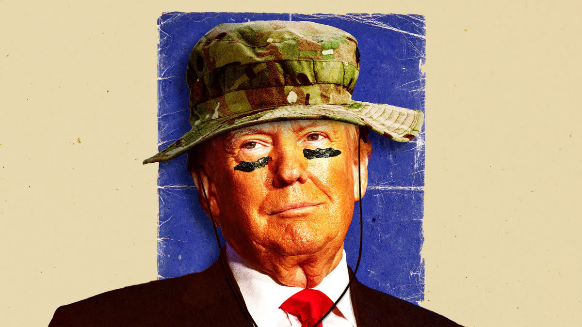 Illustration of Donald Trump in commando gear.