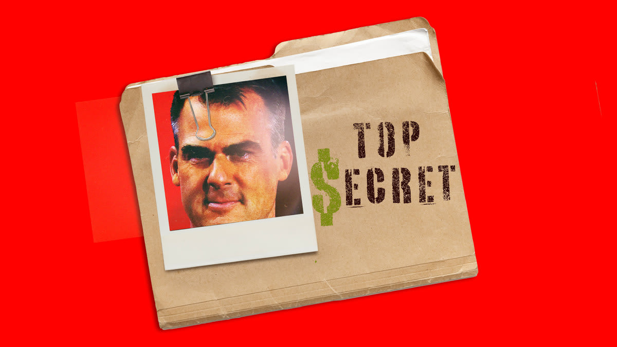 Top secret file folder with a picture of Oklahoma Governor Kevin Stitt