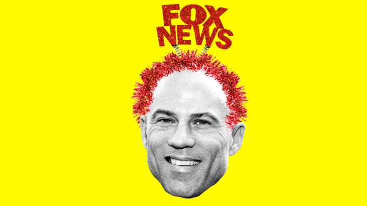 Photo illustration of Michael Avenatti wearing a glittery Fox News headband with tinsel on his head.