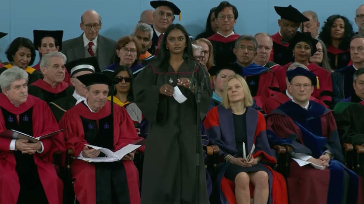 Shruthi Kumar giving a commencement address at Harvard