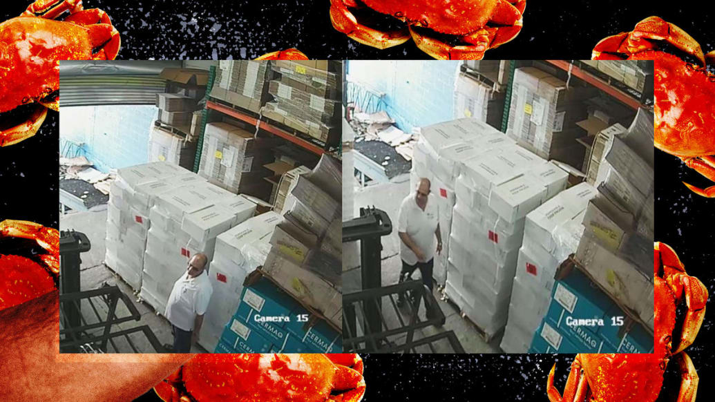 Surveillance footage of Subil and boxes of crab