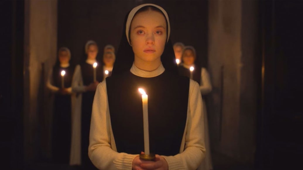 Sydney Sweeney surrounded by nuns in Immaculate