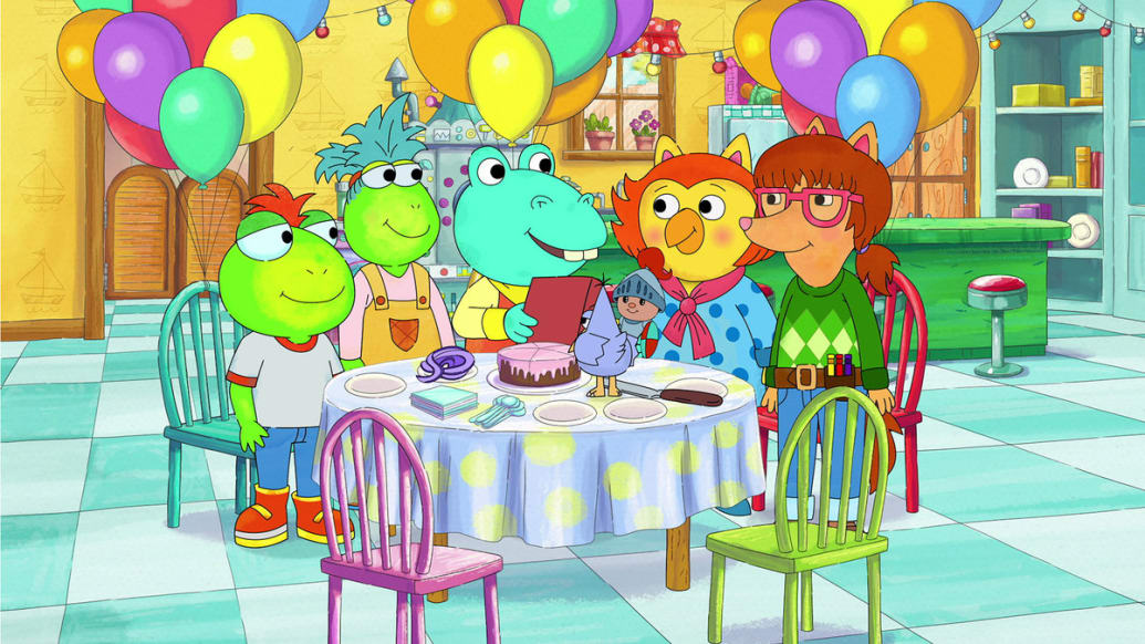 Characters from ‘Hop’ stand around a table.
