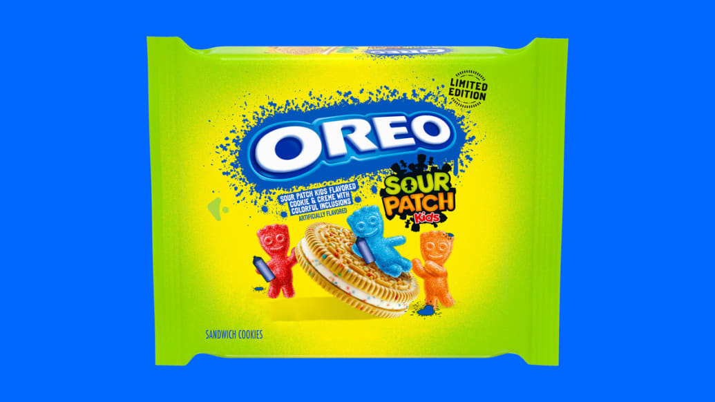 A photo of the Sour Patch Kids Oreos packaging