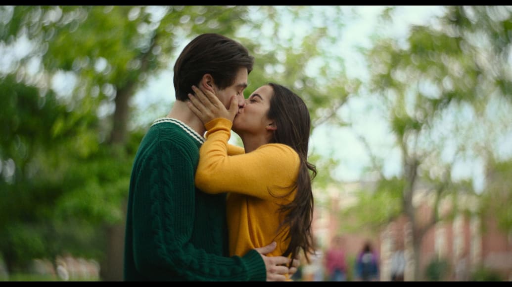 Felix Mallard and Isabela Merced kiss in a still from ‘Turtles All the Way Down’