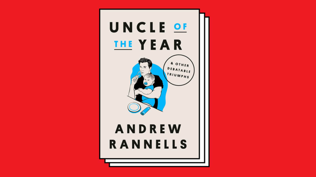 A photo illustration featuring Andrew Rannells' new book ‘Uncle of the Year.'