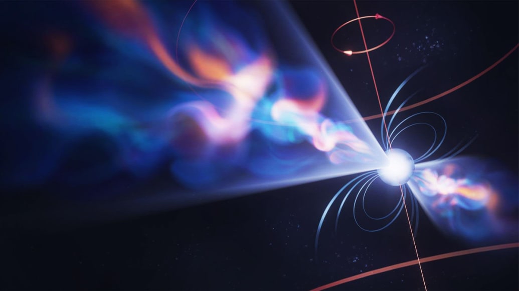 An image depicting Pulsars as Cosmic Clocks, massive magnetic neutron stars, and cosmic lighthouses.