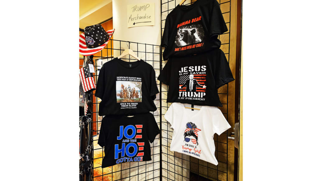 A photo that includes Trump Merchandise at the Moms for Liberty Conference in Philadelphia.