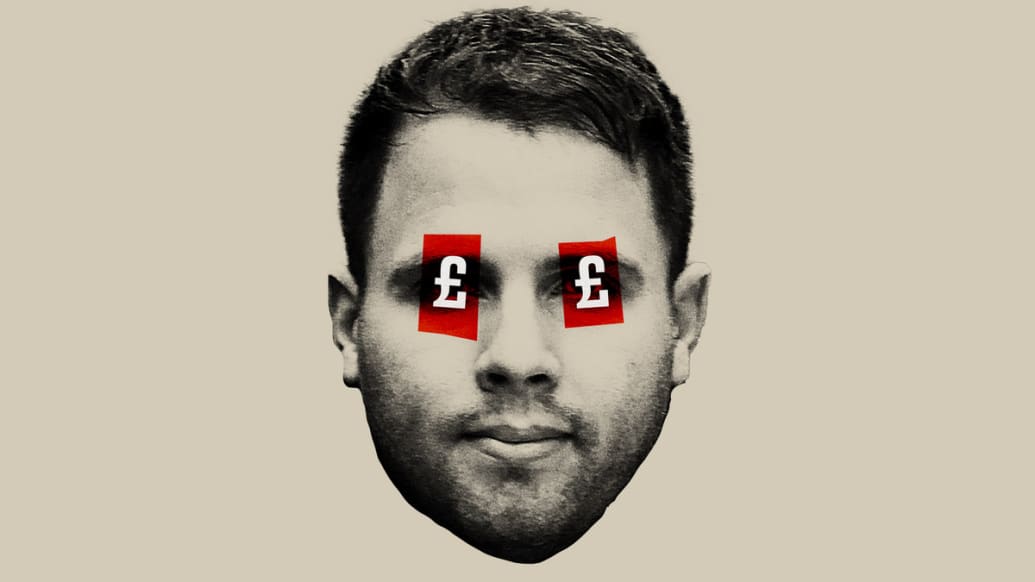 Dan Wootton’s image illustrated with GBP symbols superimposed over his eyes.