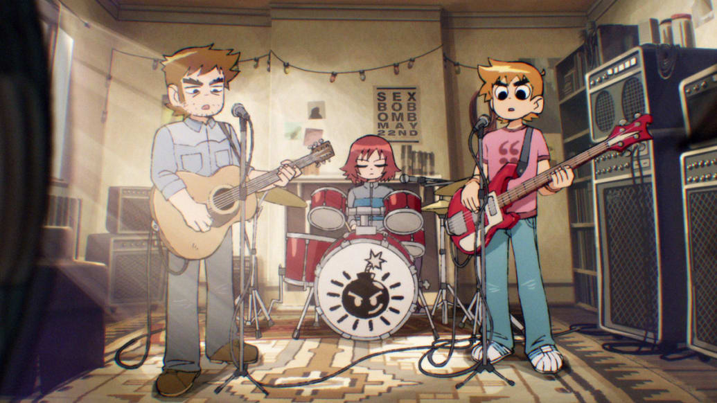A photo including an episodic still from the show Scott Pilgrim Takes Off