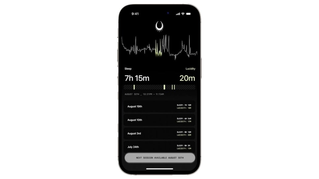 A screenshot of an app that allows you to track your lucid dreams. 