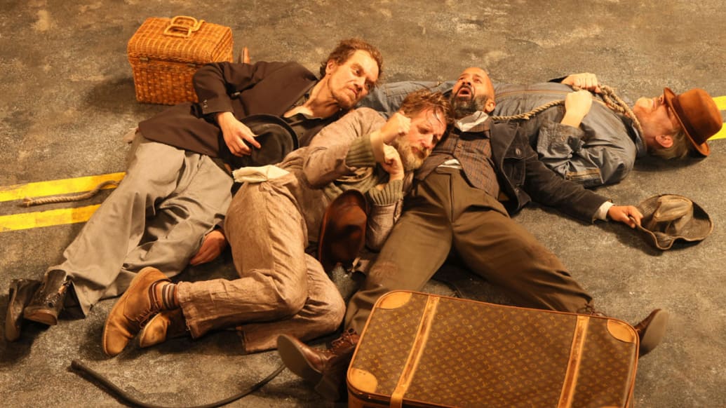 Michael Shannon as Estragon, Paul Sparks as Vladimir, Ajay Naidu as Pozzo, and Jeff Biehl as Lucky in 'Waiting for Godot' at TFANA.