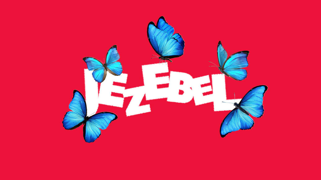 The Jezebel logo illustrated over a red background.
