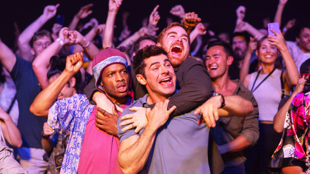 A photo including Jermaine Fowler as 'Wes', Zac Efron as 'Dean' and Andrew Santino as 'JT' in the film Ricky Stanicky on Amazon Prime Video