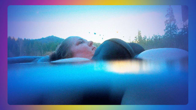 A photo illustration of author Aubrey Gordon in a pool.